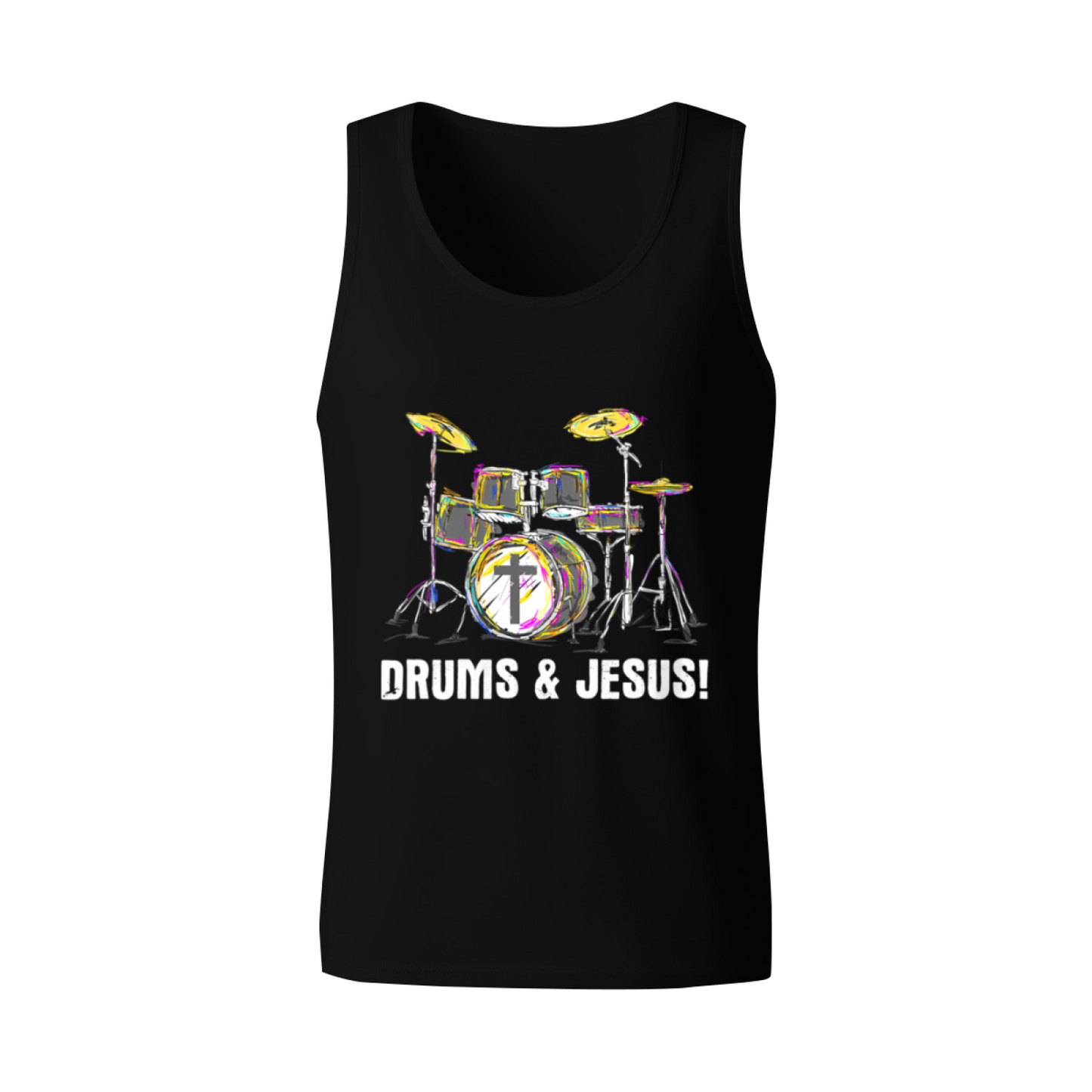 Colorful Drums & Jesus Christian Drummer Graphic Tank Top