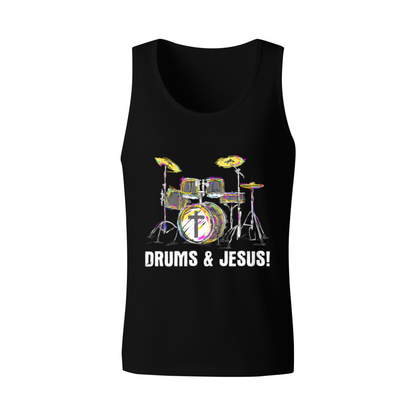 Colorful Drums & Jesus Christian Drummer Graphic Tank Top
