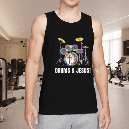 Colorful Drums & Jesus Christian Drummer Graphic Tank Top
