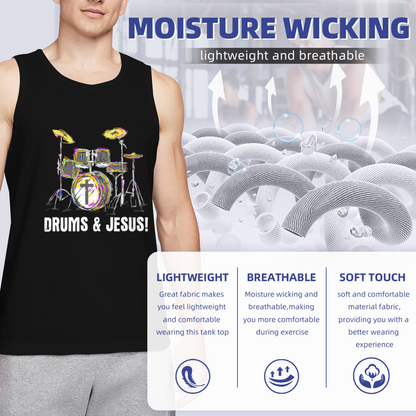 Colorful Drums & Jesus Christian Drummer Graphic Tank Top