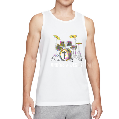 Colorful Drums & Jesus Christian Drummer Graphic Tank Top