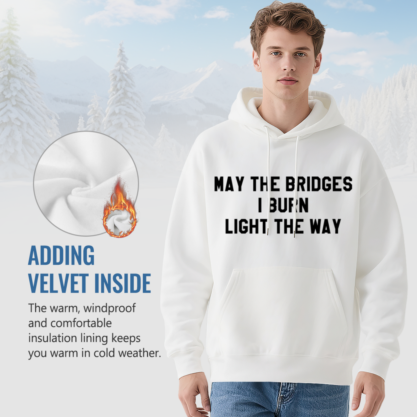 Inspirational Bridge Quote Statement White Hoodie, Unisex Cozy Statement Streetwear
