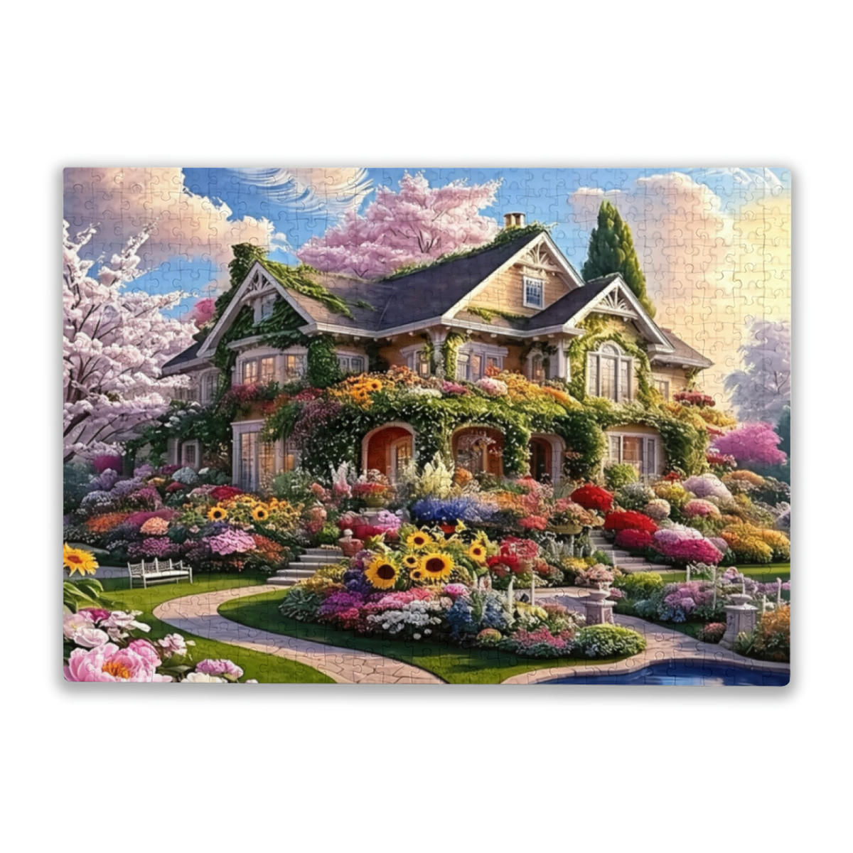 Lush Blooming Secret Garden Luxury Villa Jigsaw Puzzle