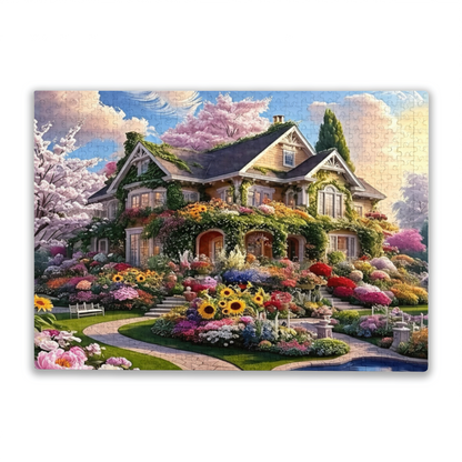 Lush Blooming Secret Garden Luxury Villa Jigsaw Puzzle