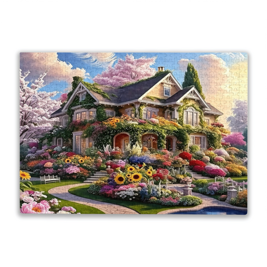 Lush Blooming Secret Garden Luxury Villa Jigsaw Puzzle
