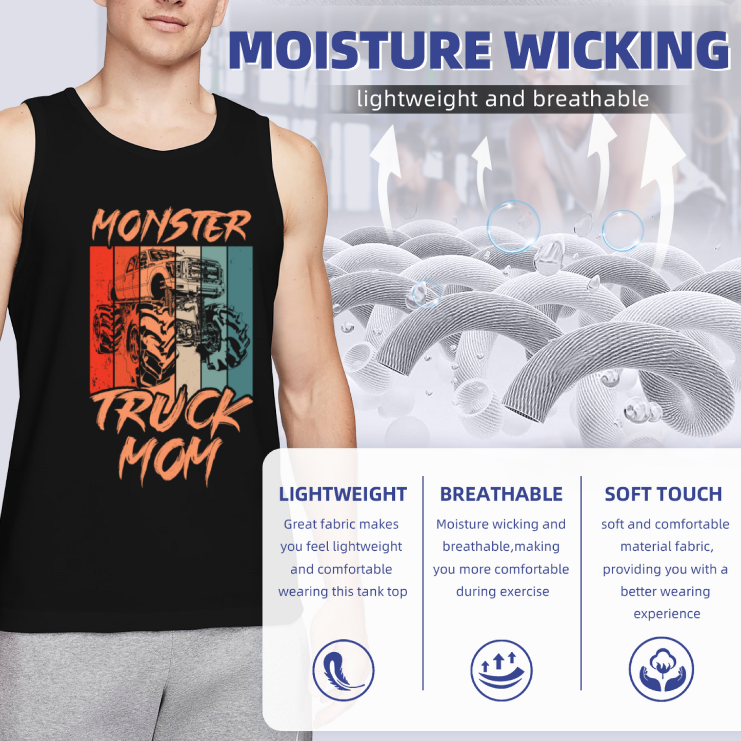 Retro Stripes Monster Truck Mom Graphic Men Tank Top