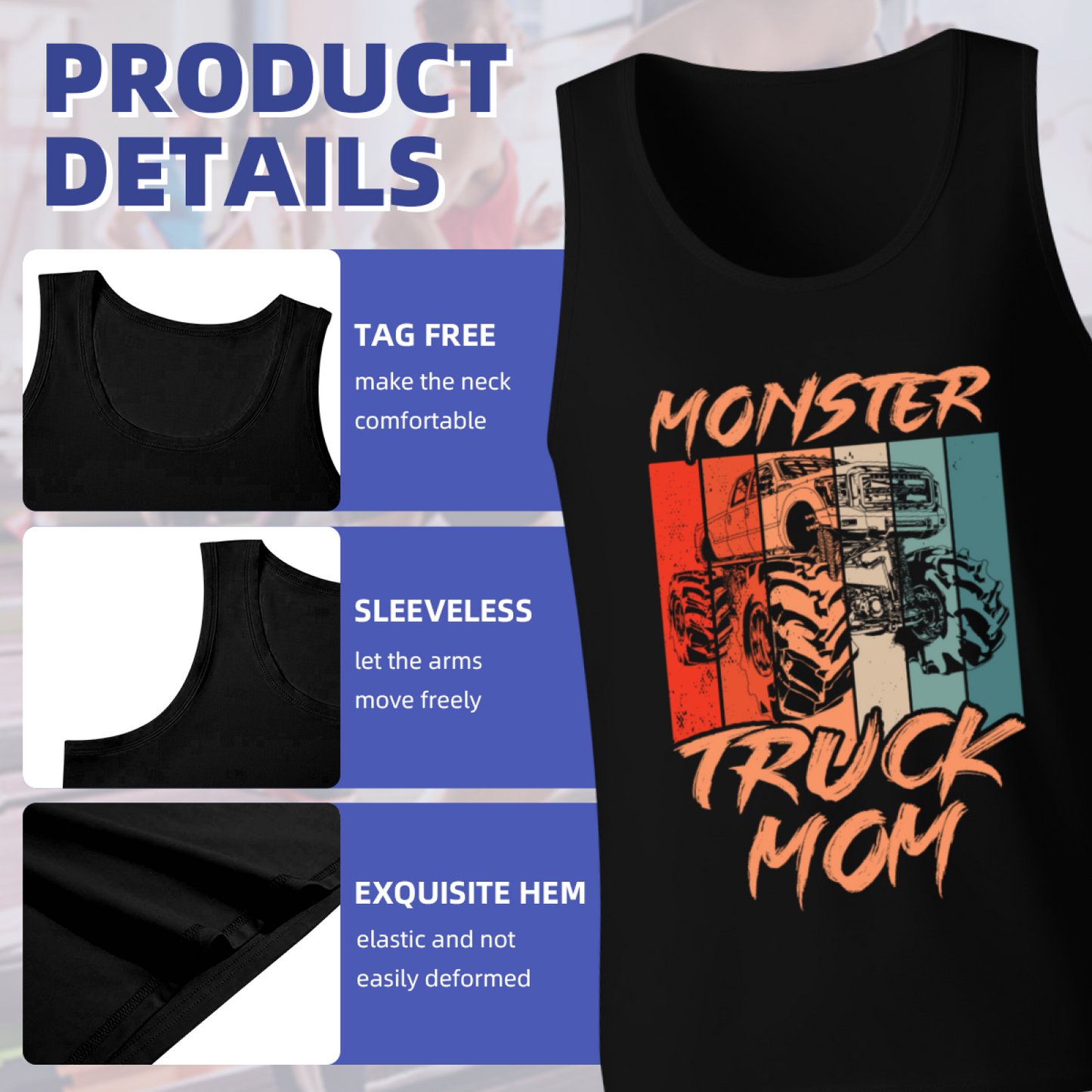 Retro Stripes Monster Truck Mom Graphic Men Tank Top