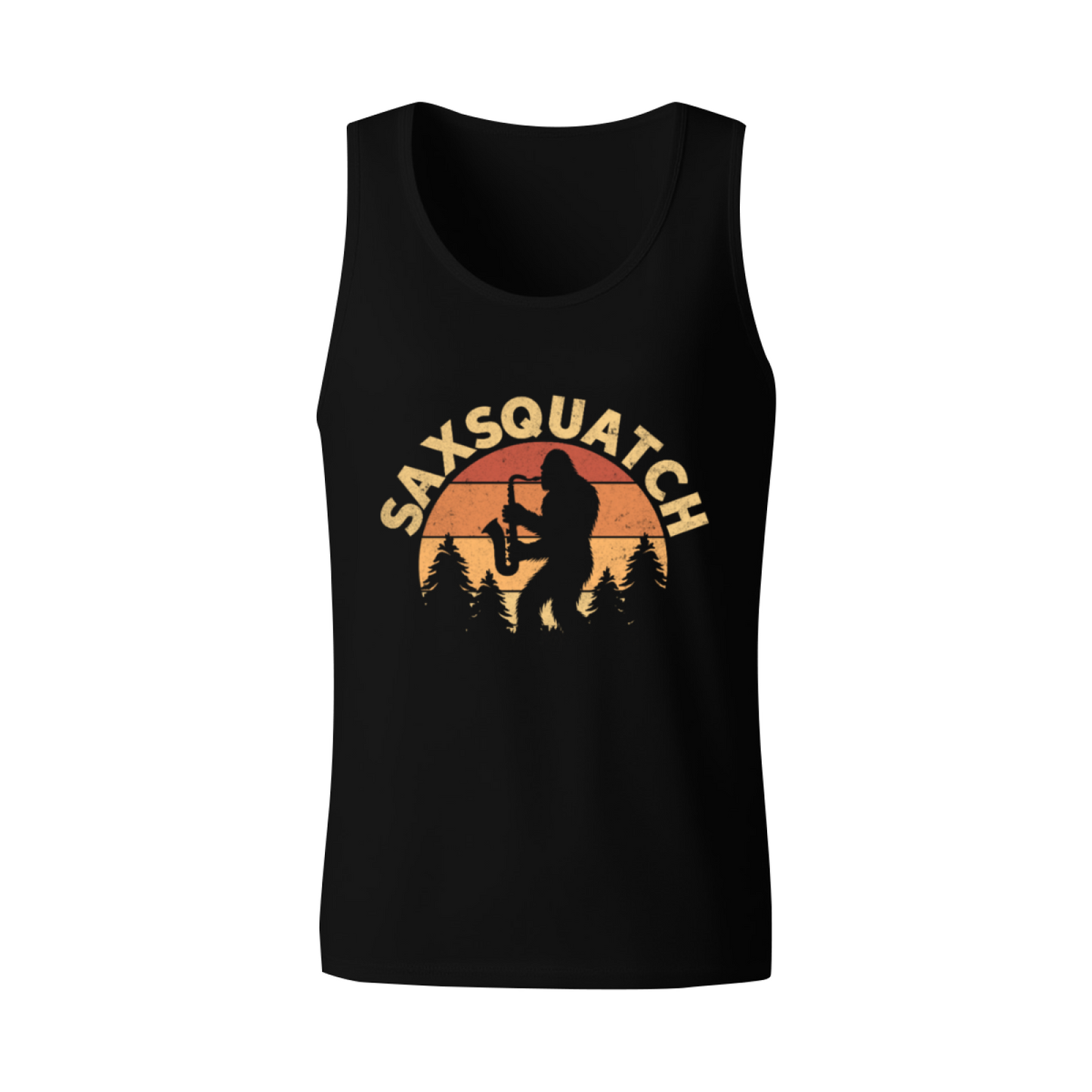 Saxsquatch Retro Sunset Bigfoot Playing Saxophone Funny Tank