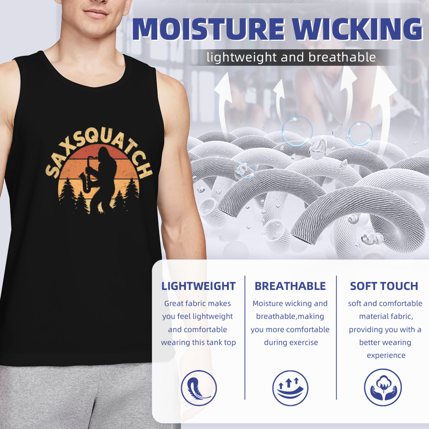 Saxsquatch Retro Sunset Bigfoot Playing Saxophone Funny Tank