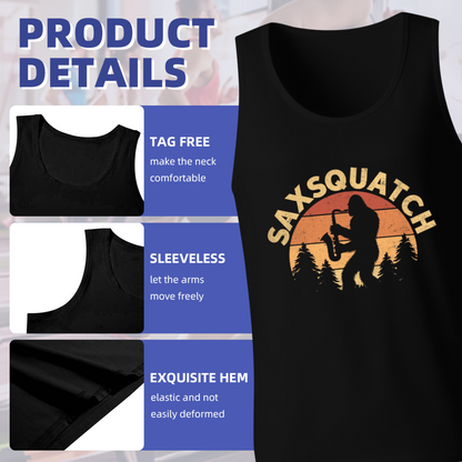 Saxsquatch Retro Sunset Bigfoot Playing Saxophone Funny Tank