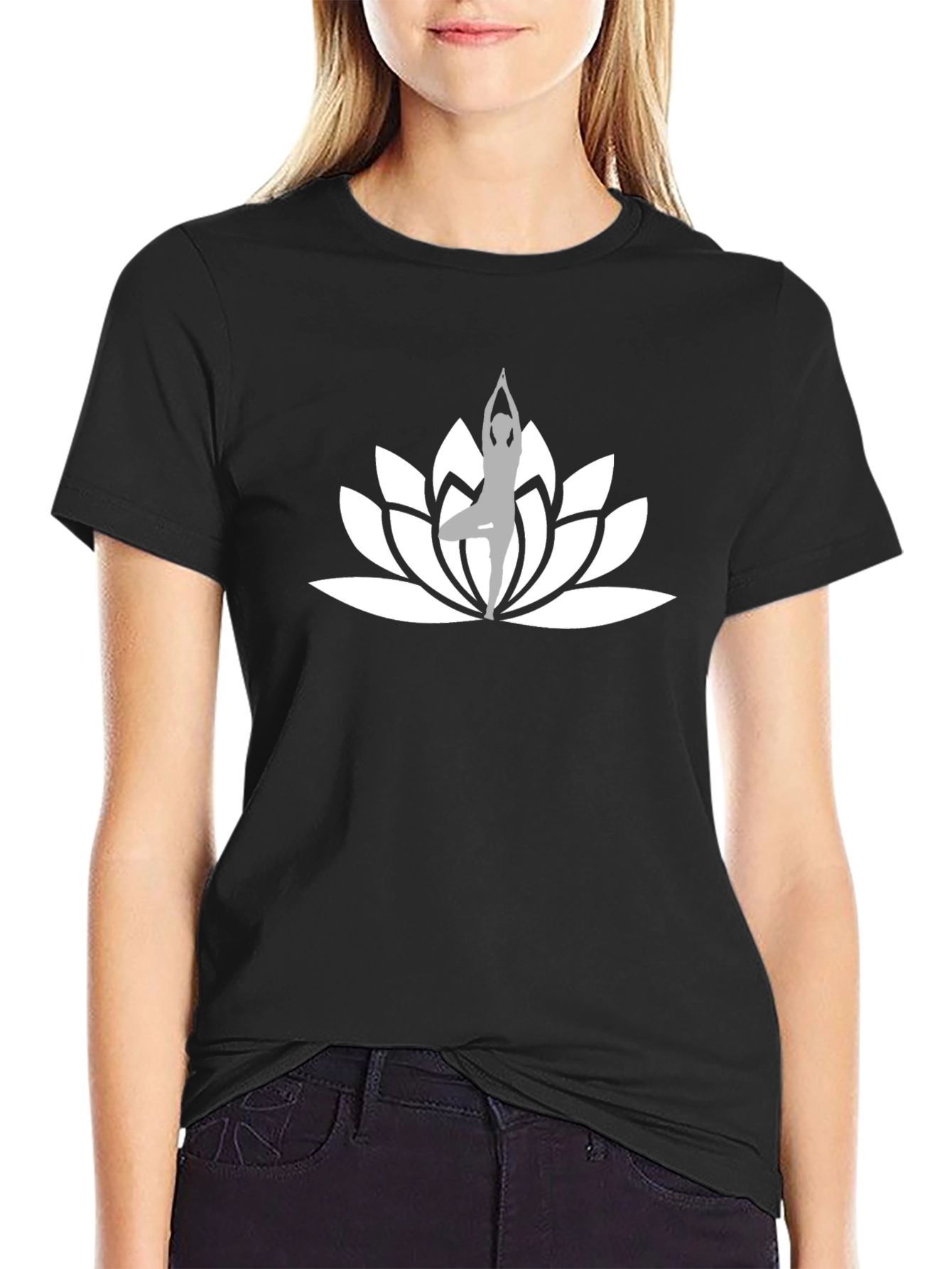 Yoga Lotus Flower Black T-Shirt