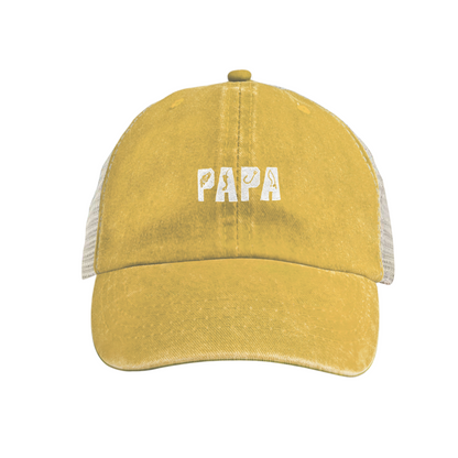 Fishing Hook PAPA Maroon Washed Mesh Trucker Hat, Fisher Dad Retro Distressed Mesh Cap
