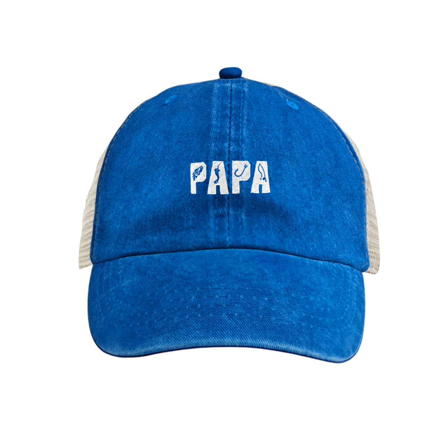Fishing Hook PAPA Maroon Washed Mesh Trucker Hat, Fisher Dad Retro Distressed Mesh Cap