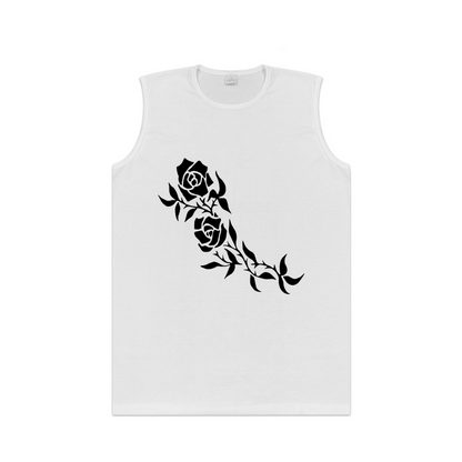 Minimal Black Thorn Rose Branch Tattoo Style Men Tank Top