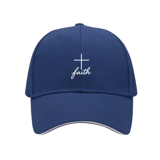 Simple Cross Faith Handwriting Navy Sandwich Brim Baseball Cap, Minimal Christian Casual Hat