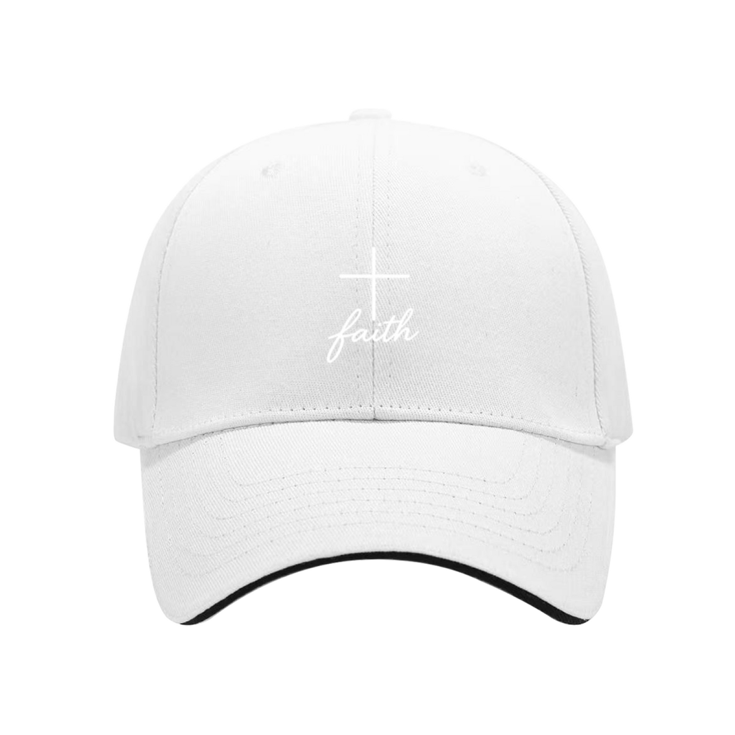 Simple Cross Faith Handwriting Navy Sandwich Brim Baseball Cap, Minimal Christian Casual Hat