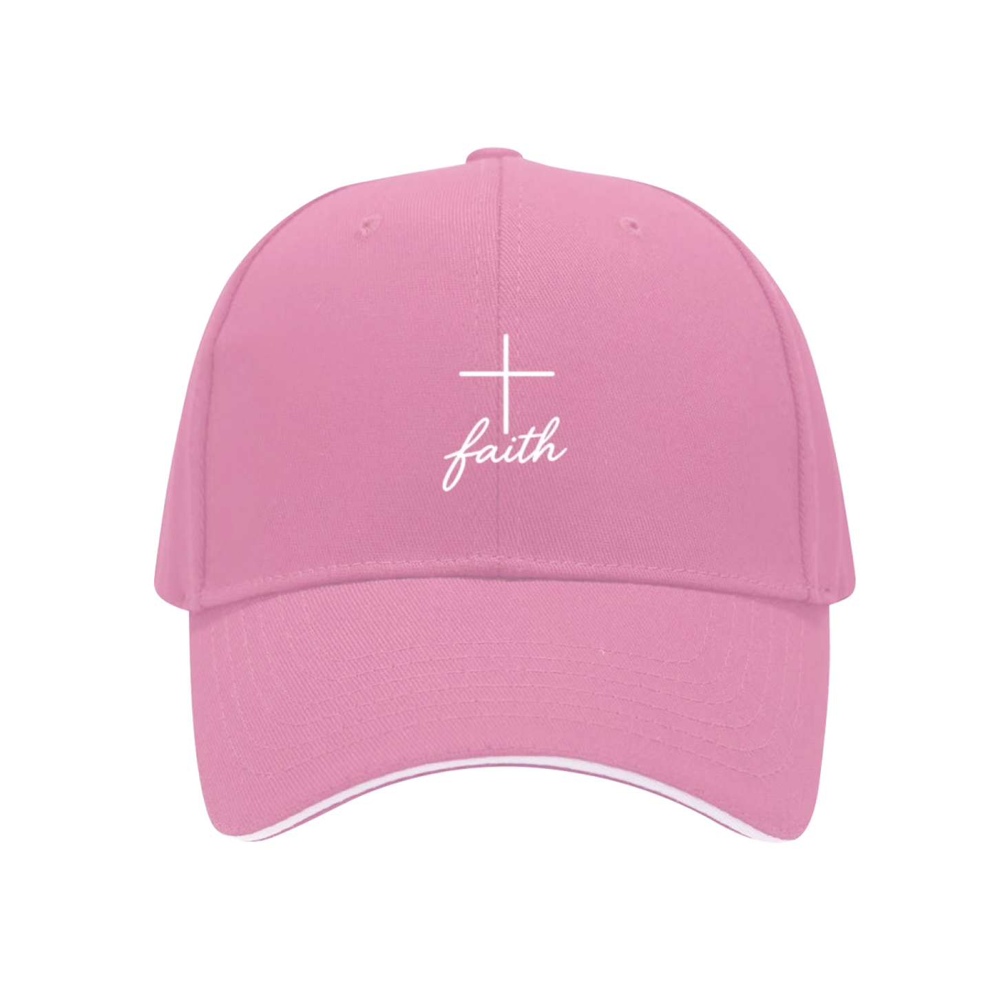 Simple Cross Faith Handwriting Navy Sandwich Brim Baseball Cap, Minimal Christian Casual Hat