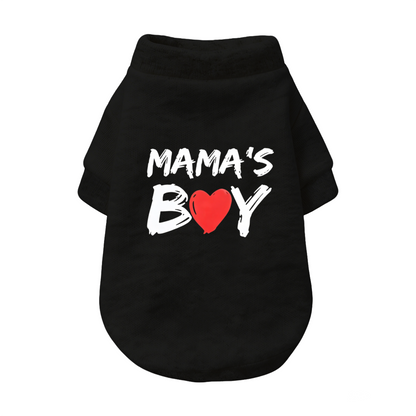 MAMA'S BOY Red Heart Brush Font Dog Black Sweater