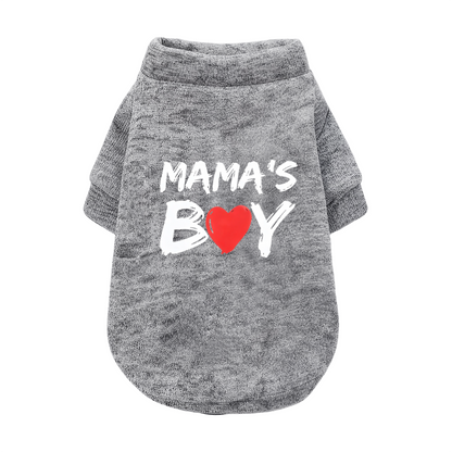 MAMA'S BOY Red Heart Brush Font Dog Black Sweater