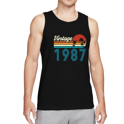 Vintage 1987 Retro Sunset Palm Tree Birthday Men¡¯s Tank Top