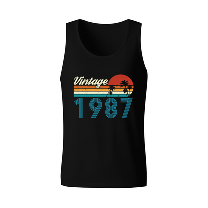 Vintage 1987 Retro Sunset Palm Tree Birthday Men¡¯s Tank Top