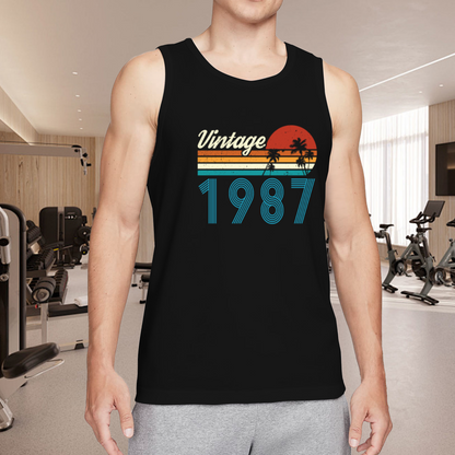 Vintage 1987 Retro Sunset Palm Tree Birthday Men¡¯s Tank Top