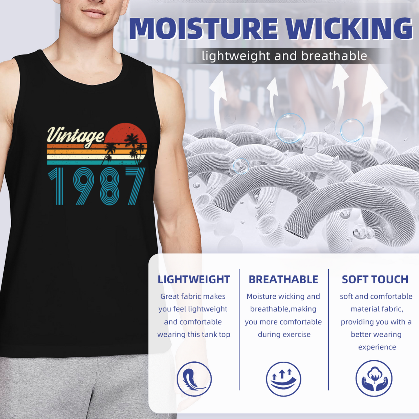 Vintage 1987 Retro Sunset Palm Tree Birthday Men¡¯s Tank Top