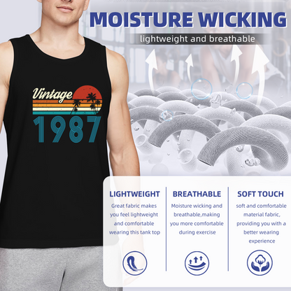 Vintage 1987 Retro Sunset Palm Tree Birthday Men¡¯s Tank Top