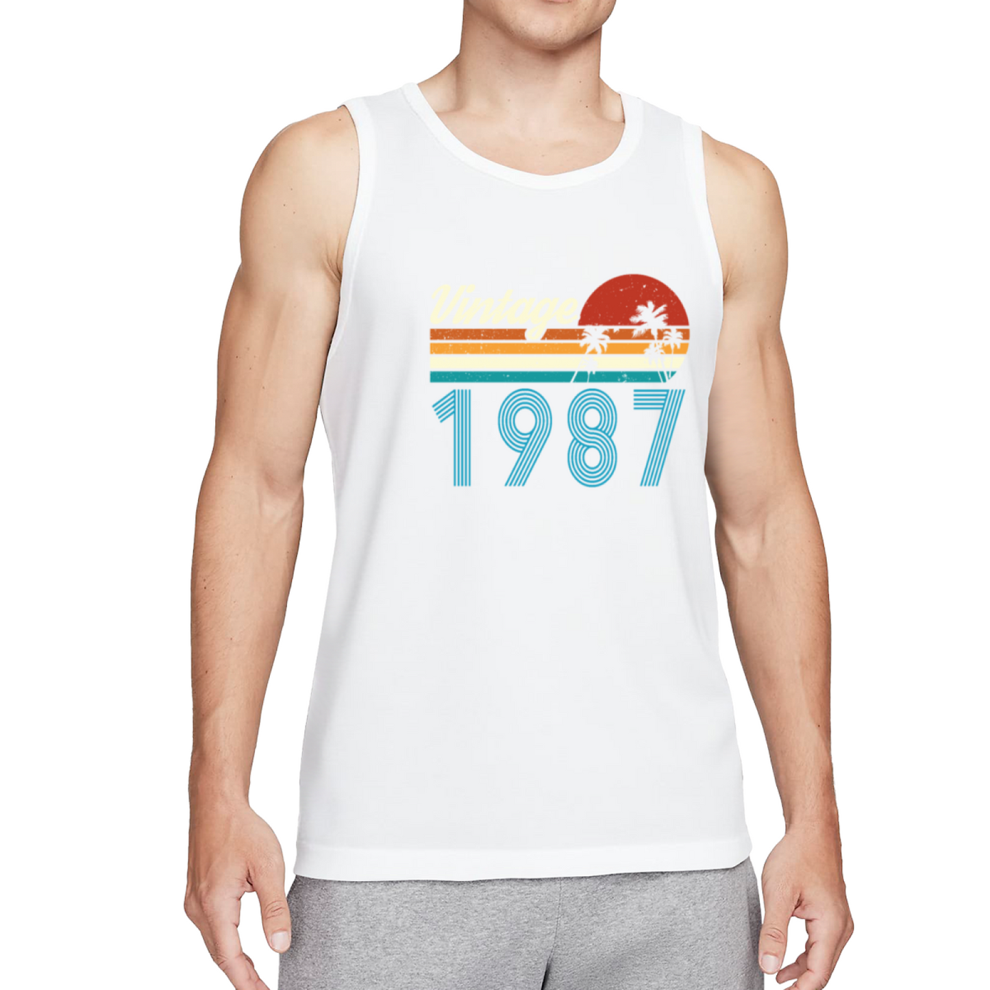 Vintage 1987 Retro Sunset Palm Tree Birthday Men¡¯s Tank Top