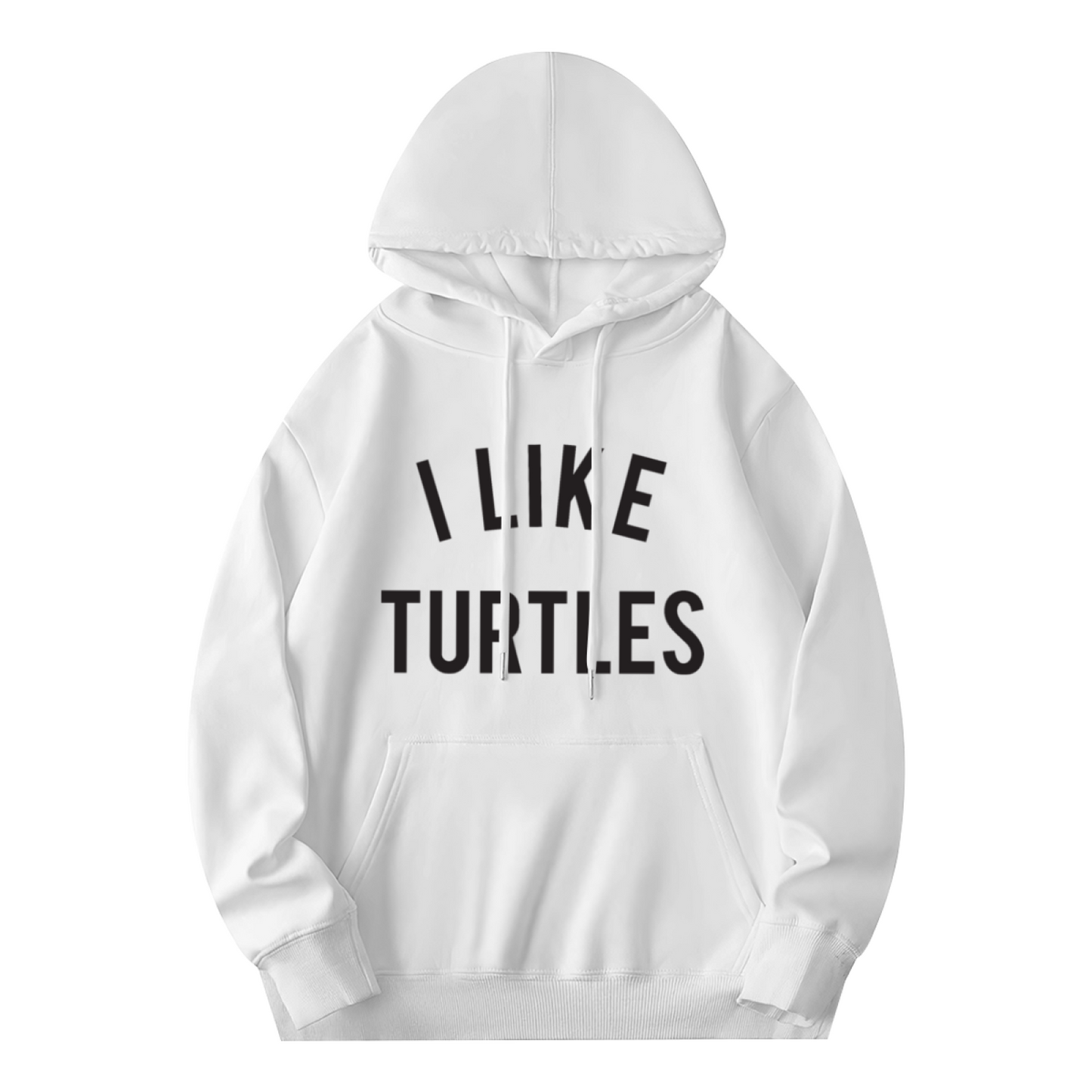 Simple I Like Turtles Text White Hoodie, Minimal Cute Soft Casual Pullover