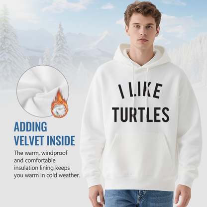 Simple I Like Turtles Text White Hoodie, Minimal Cute Soft Casual Pullover