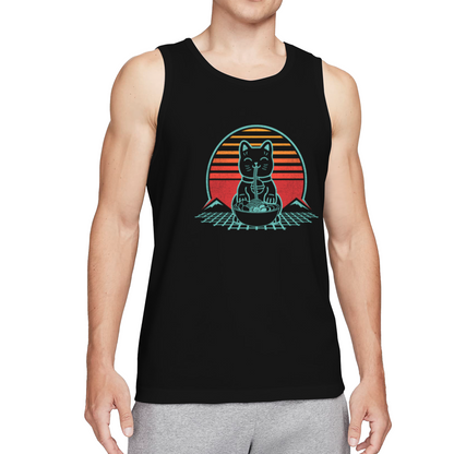 Retro Vaporwave Ramen Cat Fuji Mountain Graphic Men Tank Top