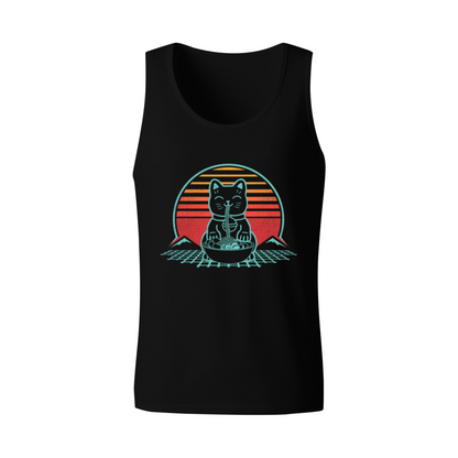 Retro Vaporwave Ramen Cat Fuji Mountain Graphic Men Tank Top