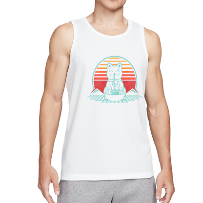 Retro Vaporwave Ramen Cat Fuji Mountain Graphic Men Tank Top
