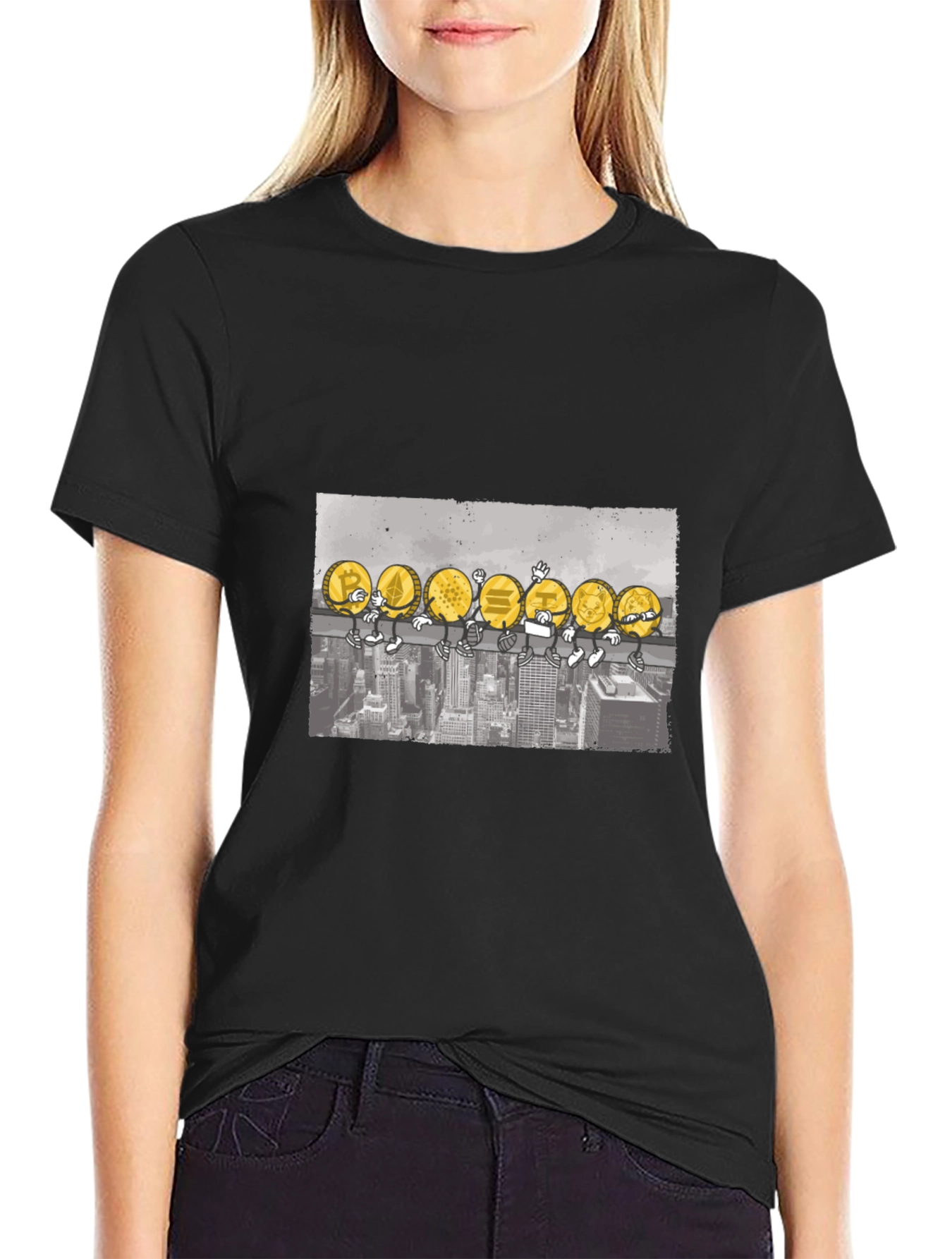 Crypto Coin Skyline T-Shirt - Black
