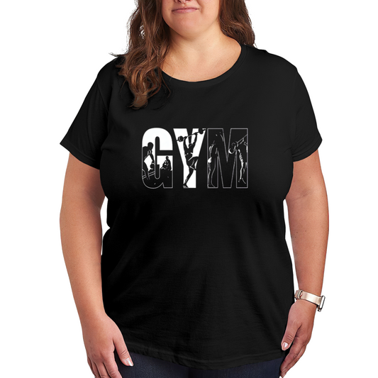 Cool GYM Letter Fitness Silhouette Workout Plus Size Women Printed T-Shirt