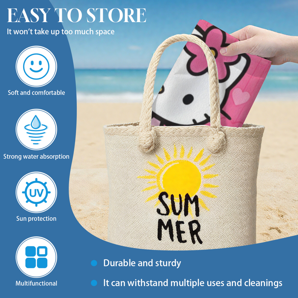 Cute Pink Heart Hello Kitty Cartoon Beach Towel, All Length Options, Baby?Soft Texture, Quick Water Absorbing & Warm Comfort for Kids Summer Swimming