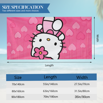 Cute Pink Heart Hello Kitty Cartoon Beach Towel, All Length Options, Baby?Soft Texture, Quick Water Absorbing & Warm Comfort for Kids Summer Swimming