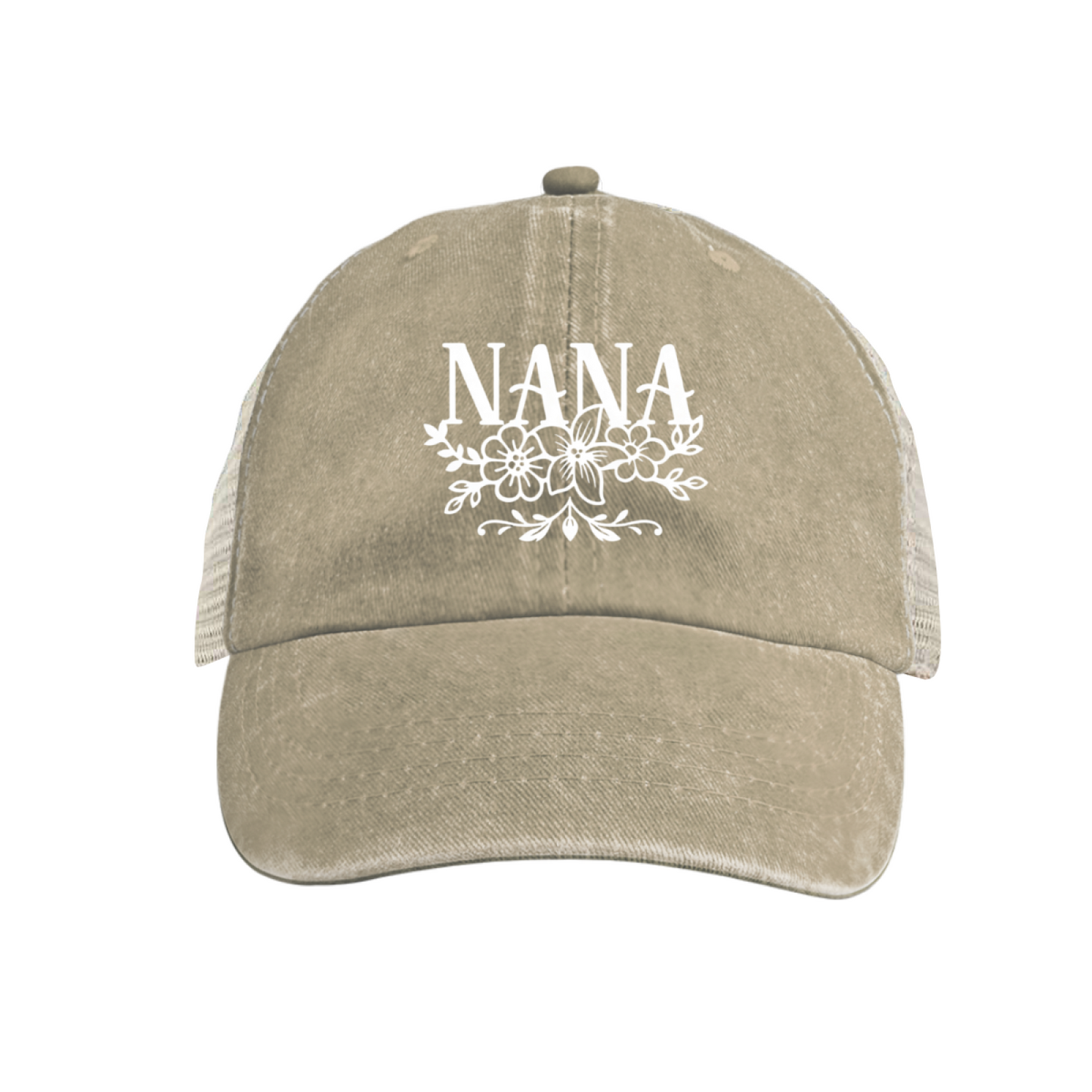 Floral NANA Letter Maroon Washed Mesh Trucker Hat Grandma Soft Vintage Cap