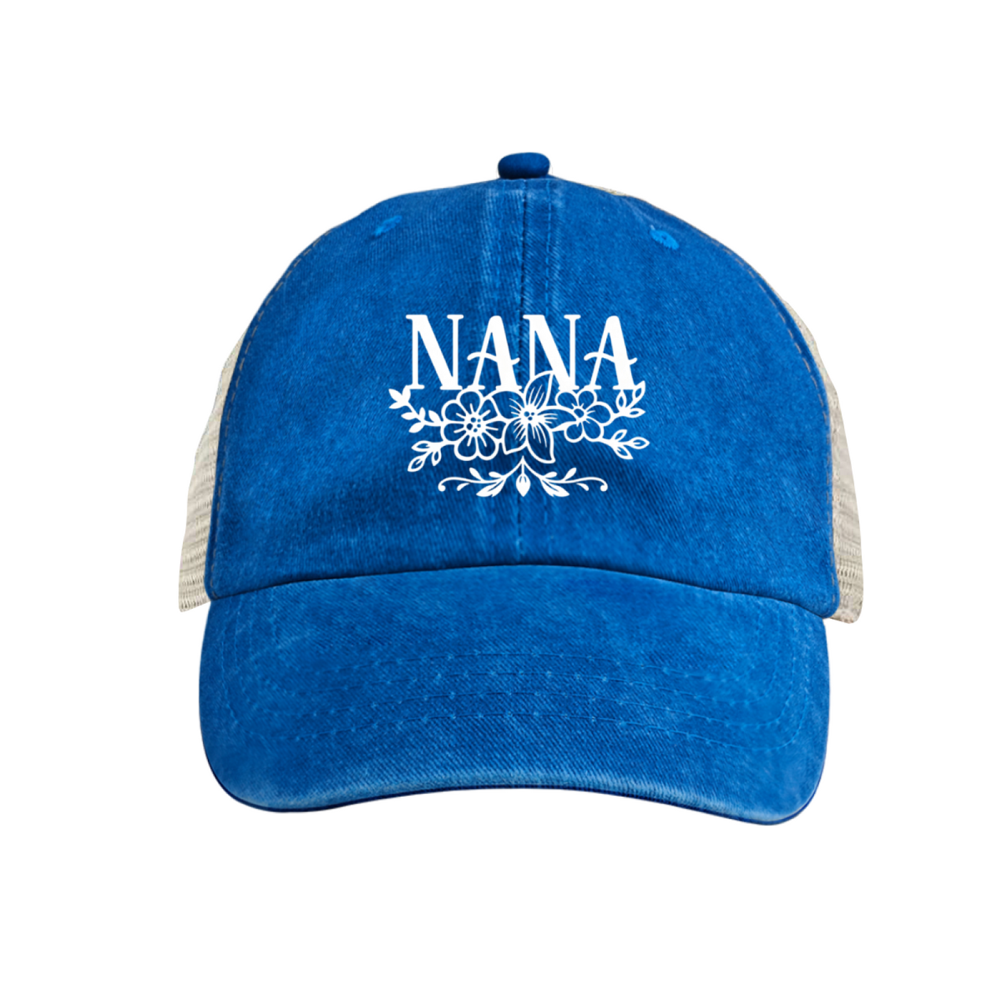 Floral NANA Letter Maroon Washed Mesh Trucker Hat Grandma Soft Vintage Cap