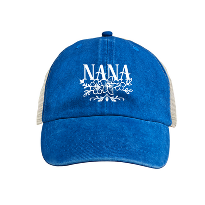 Floral NANA Letter Maroon Washed Mesh Trucker Hat Grandma Soft Vintage Cap