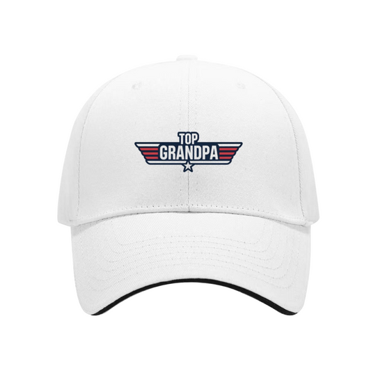 Top Grandpa Retro Wing White Sandwich Baseball Cap ¨C Cool Grandpa Gift Hat