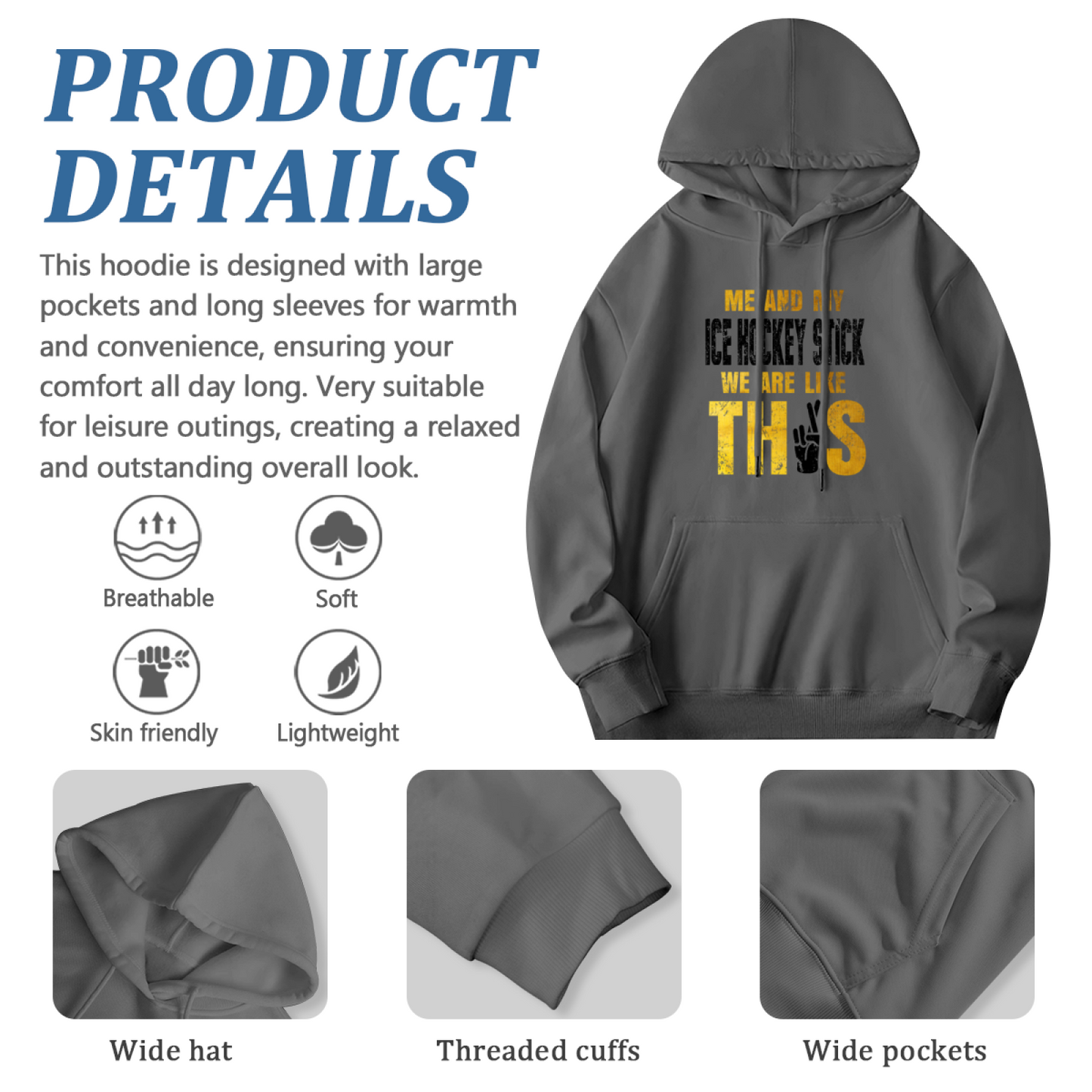 Me And My Ice Hockey Stick Gray Hoodie, Hockey Fan Soft Casual Top
