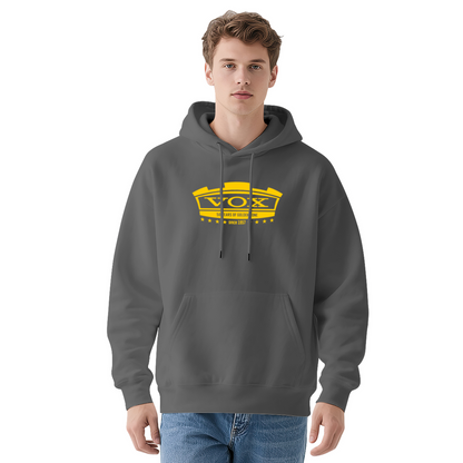 Retro VOX Since 1957 Golden Logo Hoodie, Soft Rock Music Lover Sweatshirt