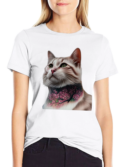 Cat with Floral Tattoo Graphic Tee
