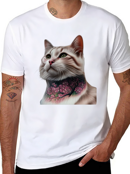Cat with Floral Tattoo Graphic Tee
