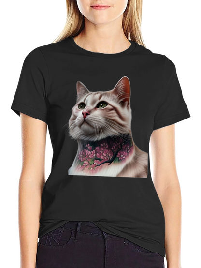 Cat with Floral Tattoo Graphic Tee