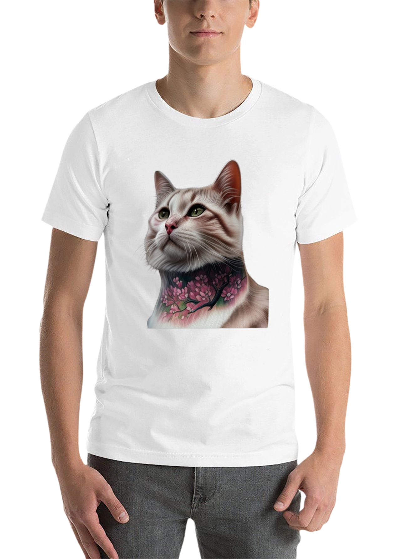 Cat with Floral Tattoo Graphic Tee