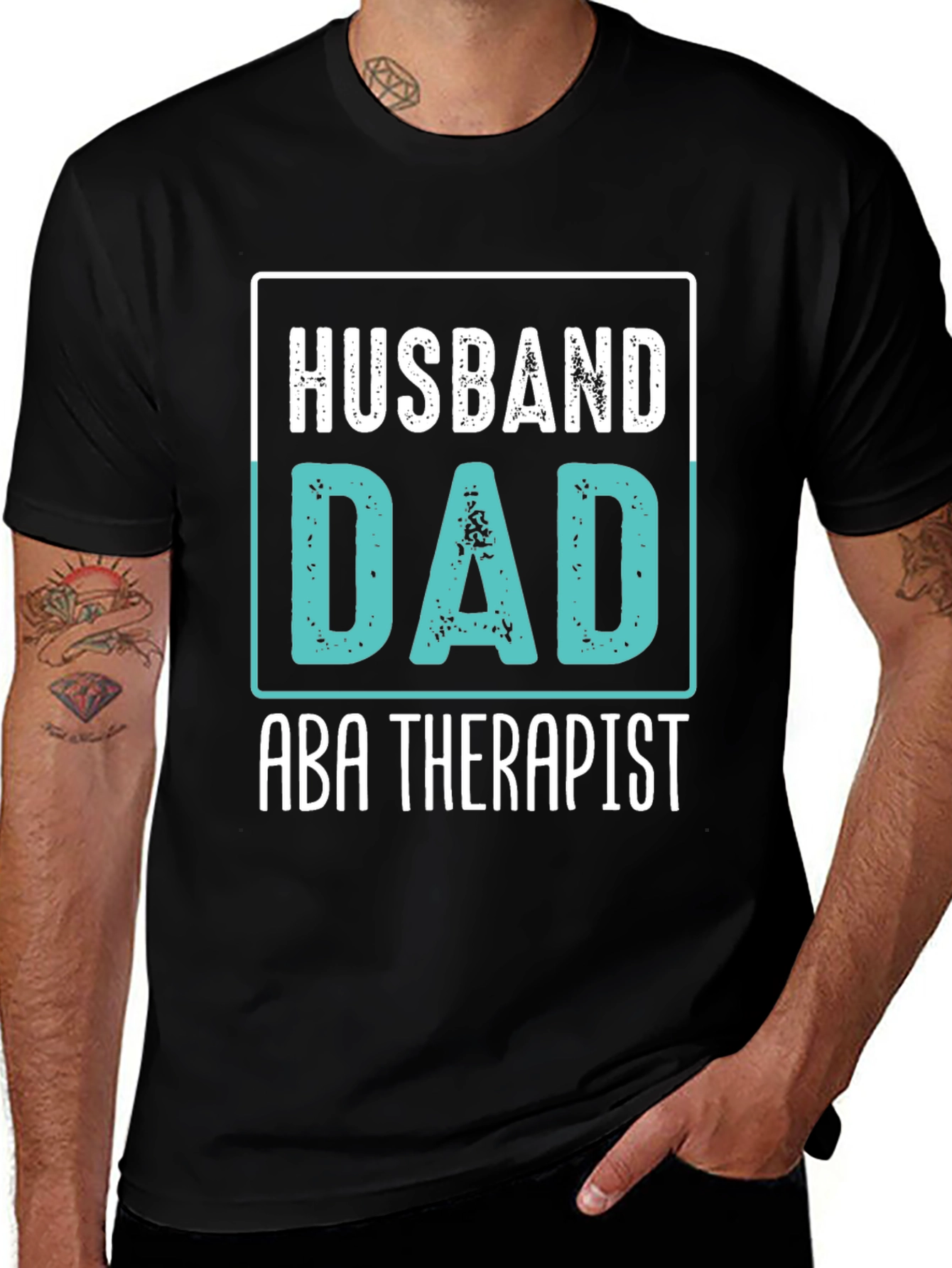 Husband Dad ABA Therapist Black Graphic T-Shirt