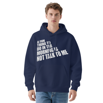 Morning Introvert Slogan Graphic Hoodie, Unisex Relaxed Comfort Navy Hooded Sweatshirt